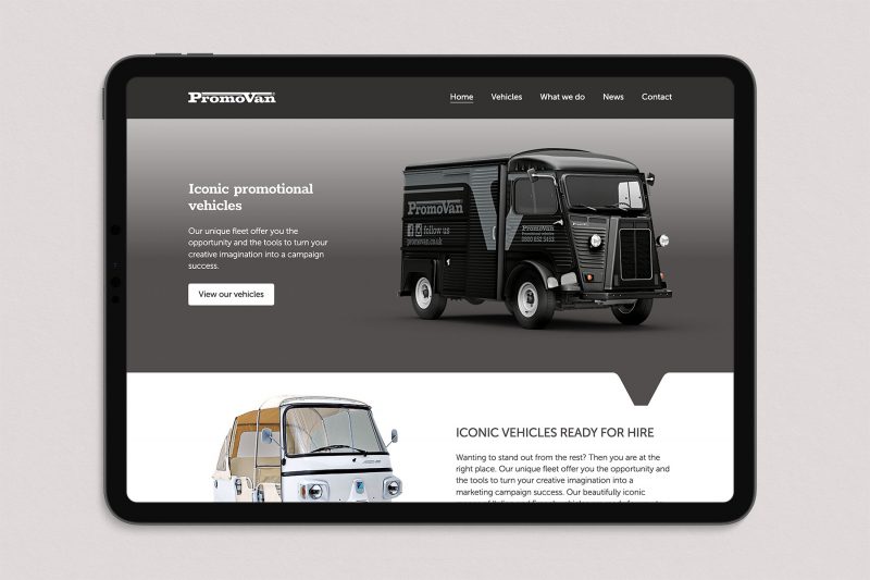 Promovan website on an iPad display